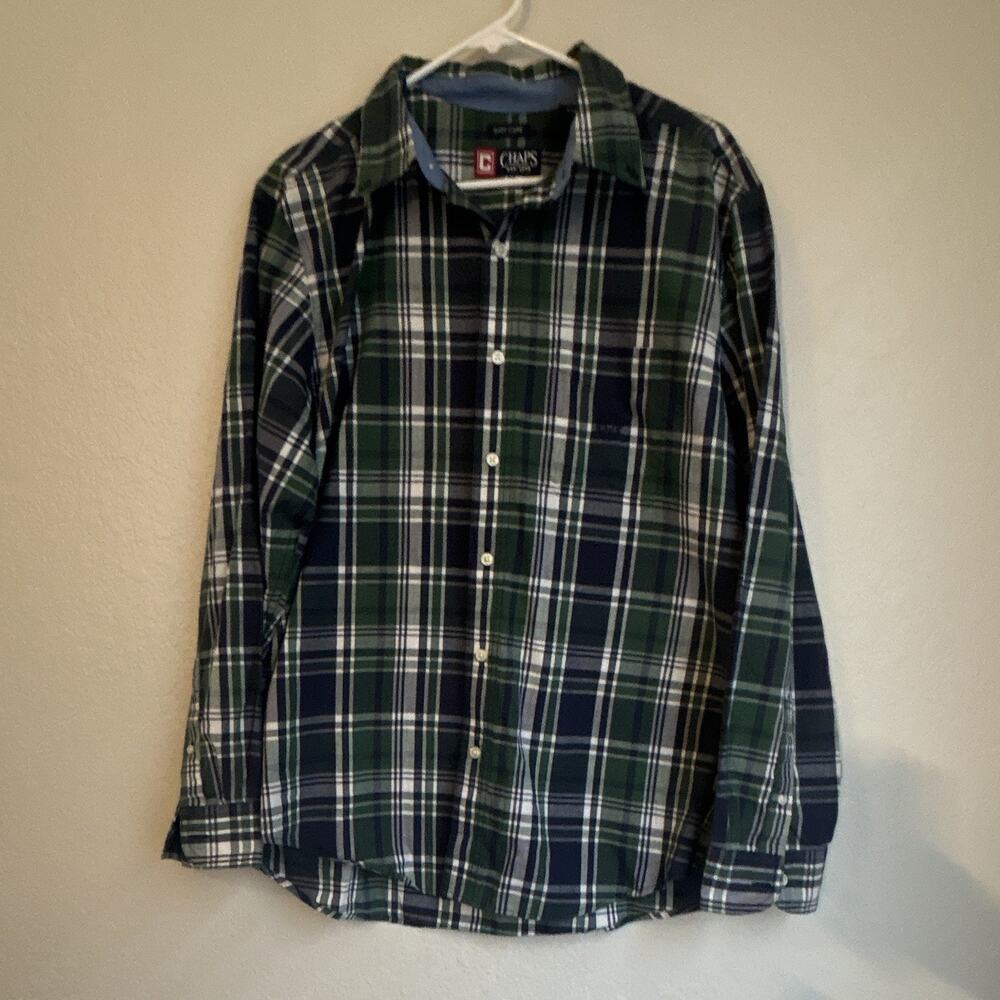 Chaps Men's Easy Care Plaid Cotton Woven Point Collar Long Sleeve Shirt